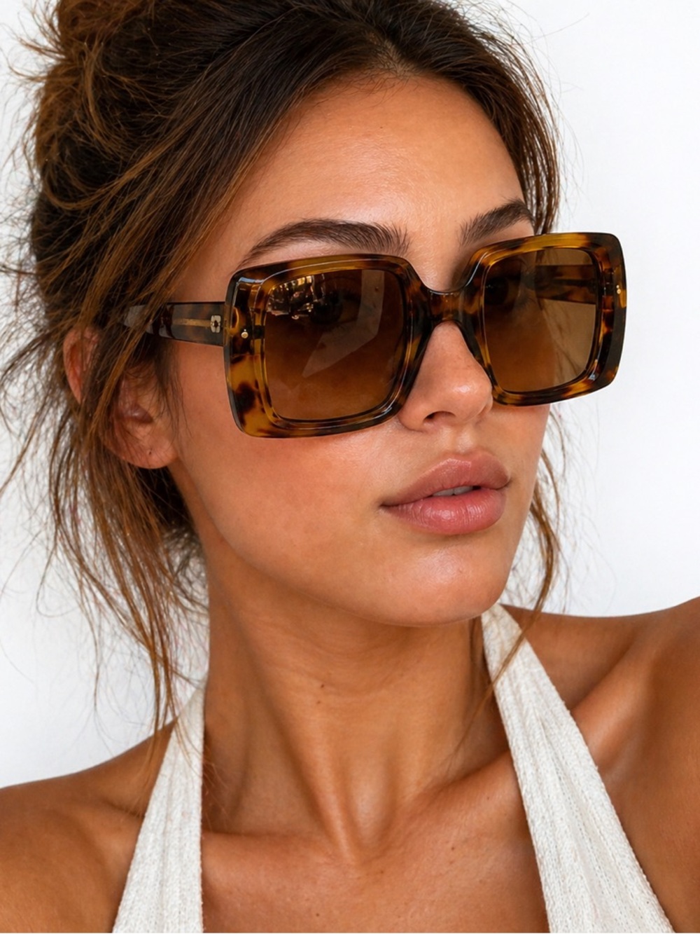 Vintage Oversized Square Sunglasses Italy Tortoiseshell Brown Glass